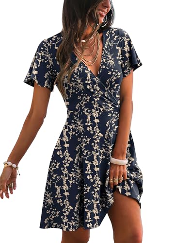 Image of RUMIA Women Casual Dresses Wrap V Neck Dress A-Line Summer Sundress Fashion