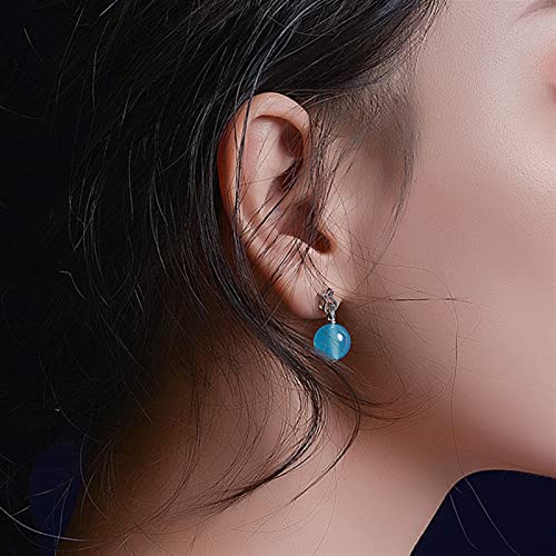 Pendientes de calcedonia azul joyería de moda señoras plata retro 5