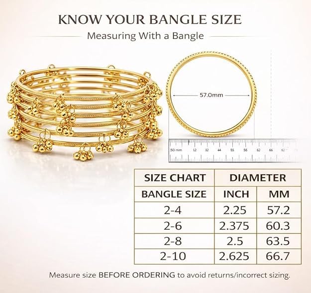 Image of Zaya Ethnic Wear Bangles Gold-Tone Alloy with Musical Ghungroo Charms | Women Fashionable Jewelry | Designer Bracelet Bangles For Girls | Viral Kashmiri Chudiya for Weddings, Festivals & Parties