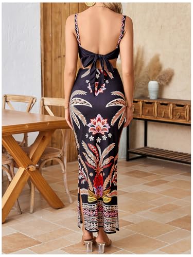 Image of Floerns Women's Tropical Bow Tie Back Long Dress Sleeveless Maxi Dress