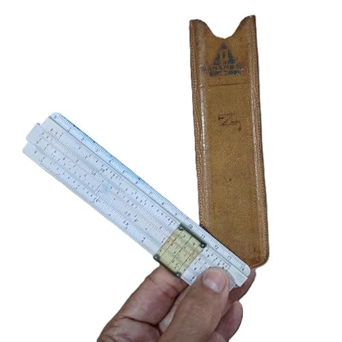 Régua de Cálculo Vintage, Antiga, Original, Raridade, Com Capa de Couro, 15 x 3 cm