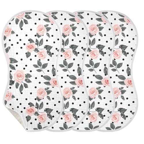 White Roses and Polka Dots Cotton Baby Burp Cloth Good Absorbent washcloth for Unisex Set of 2, 22x11in3