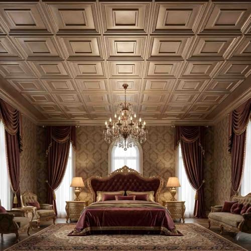 Image of Kayra Decor PVC Ceiling Panel 60x60 cm|Square Panel|Metallic Coffee|50 Tiles Cover 200 Sq Ft| Modern False Ceiling|Royal & Elegant Finish