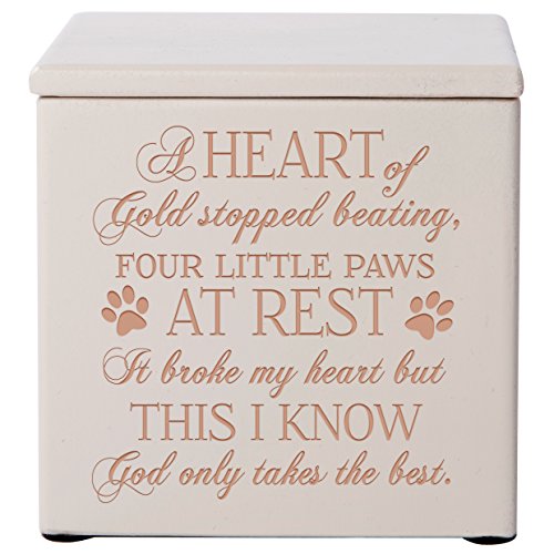 LifeSong Milestones Cremation Urns for Pets - Memorial Keepsake Box for Dogs and Cats - A Heart of Gold Stopped Beating Four Little Paws at Rest Holds Small Portion of Ashes - (Ivory)