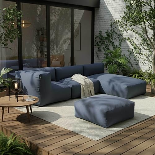Méridienne Jardin Modulable Bleu, tissu déperlant Oviala