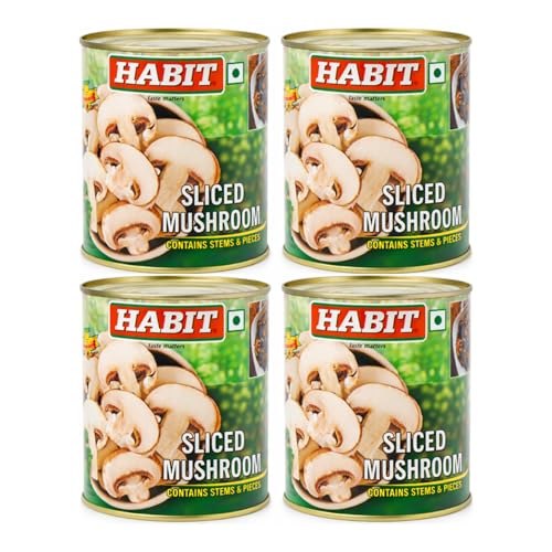 Image of HABIT Button Mushrooms Sliced- 800g x Pack of 4| Tender & Mildly Flavored | Ideal for Salads, Soups, Pastas, Gravies, Starters & More | Ready-to-Use Mushrooms for Everyday Cooking