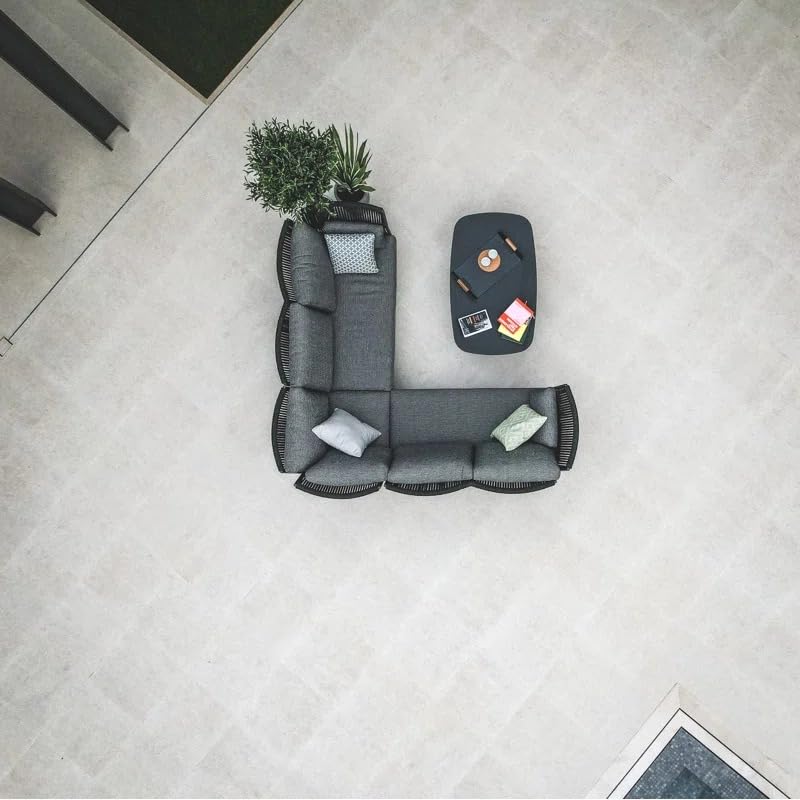Image of OMCCOFurniture Outdoor-3 Pcs Rope L Shape Sofa Set in Grey Color Patio Sofa Set with Grey Cushions and Center Table for Garden or Balcony