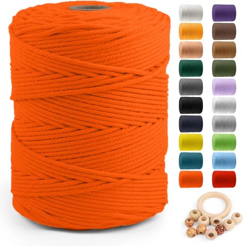 Image of ZUEXT Macrame Cord, Orange, 5mm x 328yds Cotton String Macrame Yarn | Natural Handmade, 4 Strands Twisted Cotton Rope, for Craft Wall Hanging Weaving Tapestry Dream Catchers Hanger DIY Gift, 300m