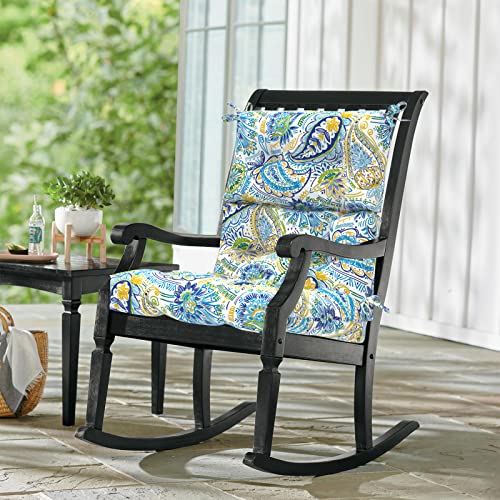 Lvtxiii 2 Pack Outdoor/Indoor High Back Chair Cushions, Deep Seat Patio Seat And Back Cushion Set, Stuffed High Rebound Foam Rocking Chair Cushions, 44”X22”X4”, Paisley Blue #TOP4