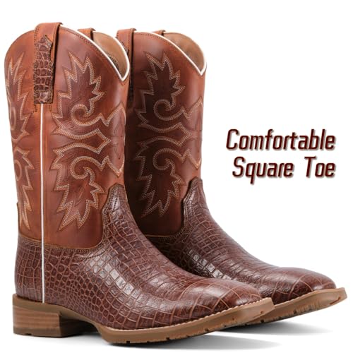 Image of SUREWAY Cowboy Boots For Men - Mens Square Toe Western Boot,Oil /Slip Resistant,Durable Fashionable Classic Pull on 10 Inch Boots Mid Calf Wellington Boots