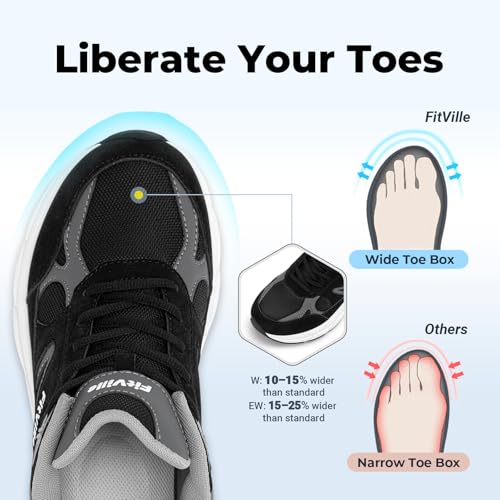 Image of FitVille Wide Walking Shoes for Men Extra Wide Width Sneakers with Arch Support for Flat Feet Heel Pain Relief Plantar Fasciitis - Rebound NEO V1