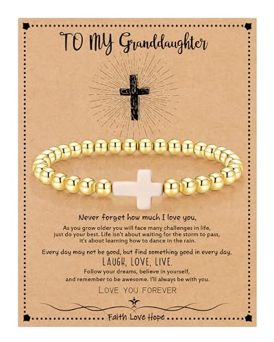 Image of Cross Bracelets for Women, Christian Gifts for Women Stocking Stuffers for Teens Cross Bracelet Imperial Nature Stone Bead Bracelet Confirmation Baptism Gift for Teen Girls Christmas Religious Gift Cathlic Faith Jewelry