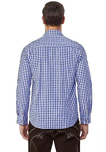 Trachtenhemd Herren Kurzarm Blau Oktoberfest Kariert Langarm Trachten Hemd Freizeithemd Karohemd Baumwolle Slim fit M