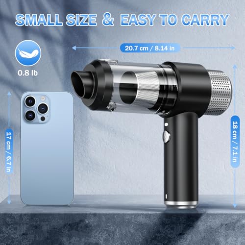 Image of KMM Handheld Car Vacuum Cleaner, 16000PA Hand Held Vacuum Portable Cordless, 2 in 1 Air Duster and Vacuum Cleaner with LED Light, Multi-Nozzles, 120W High Power Mini Vacuum for Home, Pet, Office