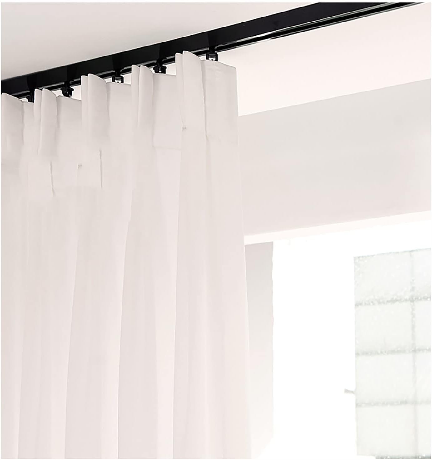 Système de rail de rideau pour salon et chambre avec fixation adhésive noire