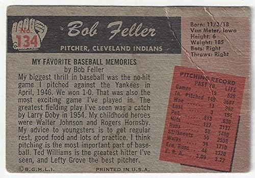 Bob Feller #1 Vintage Baseball Card - 1955 Bowman Baseball Card #134 (Cleveland Indians) Free Shipping