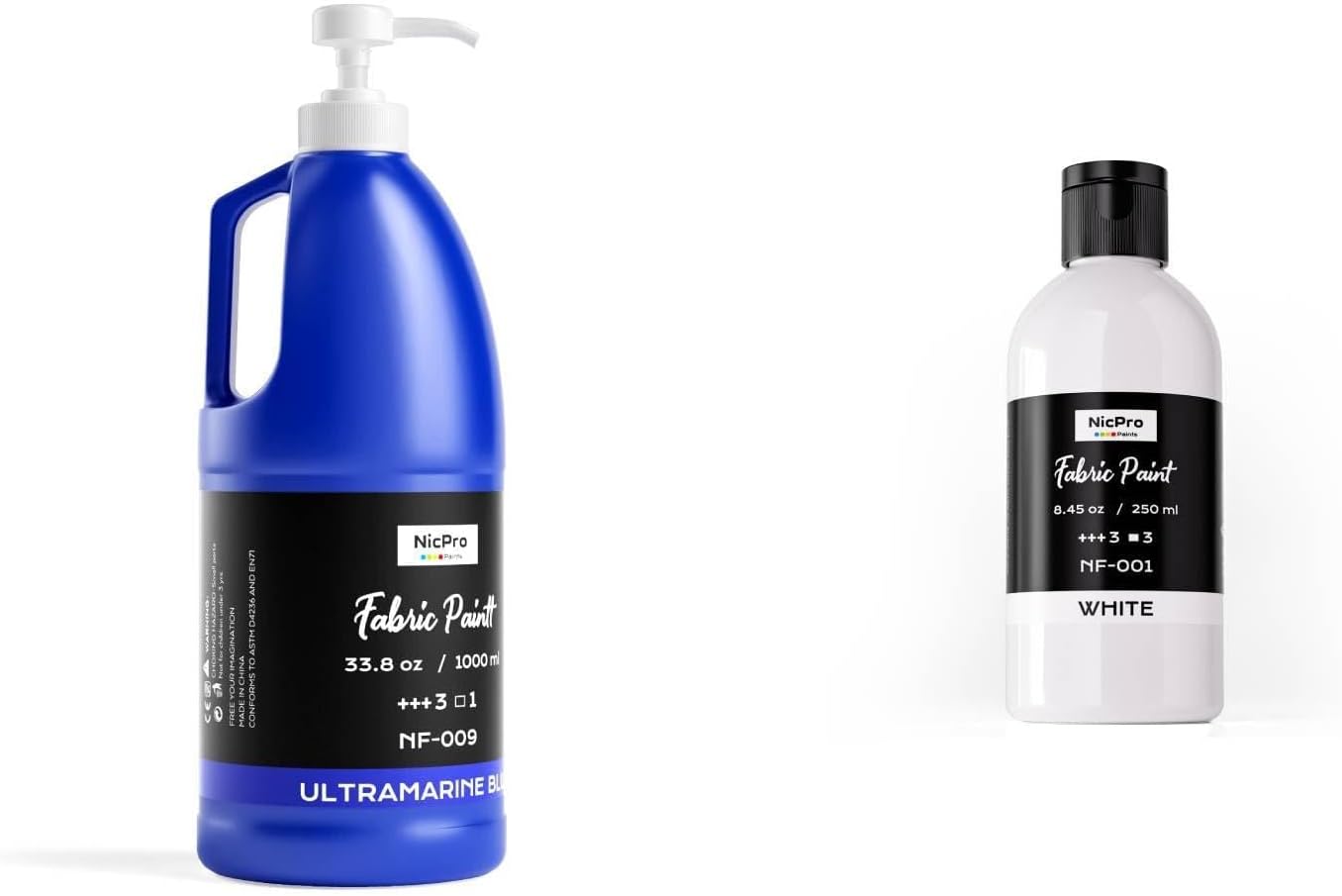 Nicpro 33.8 fl oz Blue Fabric Paint for Furniture with Pump & 8.45 fl oz White Fabric Paint