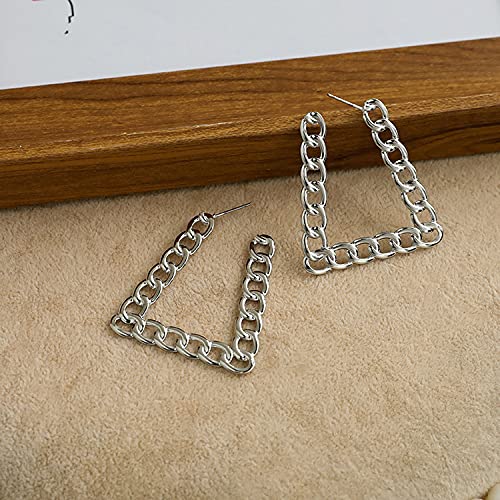Image of Young & Forever Gift Stainless Steel Curb Chain Hoop Earrings for Women Big Hoop Dangle Earring for Women Trapezoid Earrings Thin Geometric Hoop Earrings