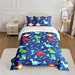 CINYE Blue Dinosaur Coverless Duvet Single,Coverless Duvet For Boys/Kids, Quilt Single with Dinosaur and Tree, 250GSM Comforter 135x200 cm with one 50x75cm pillowcase, 4.5-7.5tog, 100% Microfiber