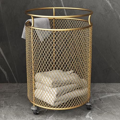 Panier à linge en métal roulant à 360° grand format pour trier les vêtements de salle de bain