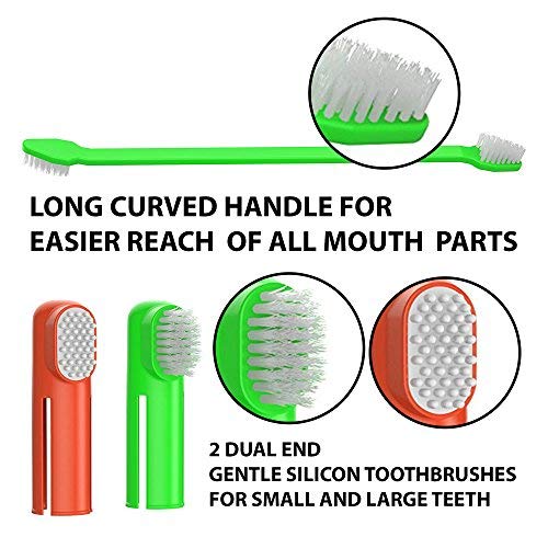Western Era Pets Cleaning Dental Toothbrush Set of 3 with 1 Double Headed Toothbrush, 2 Finger Toothbrush All Breed Cats, Dogs and Puppies (Color May Vary)