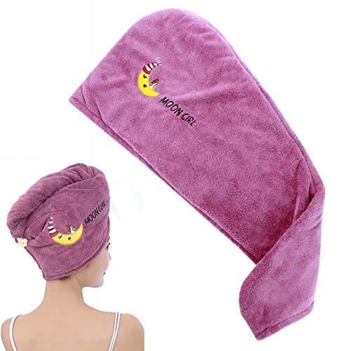 Romasa Hair Drying Towel Upgrade Thickening Microfiber Hair Towel Wrap With Buttons Super Absorbent Twist Turban Shower Gift For Kids And Women (1Pc-Double Layer Thickening) (Purple) #TOP10
