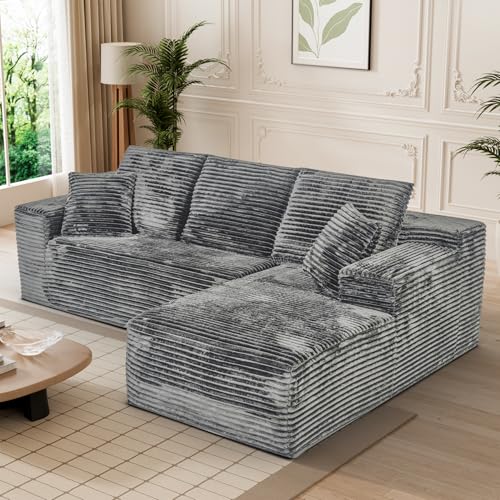 Image of 108 inch Boneless Couches for Living Room, L Shaped Comfy Cloud Modular Sectional Memory Foam Deep Seat Boneless Couch, No Assembly Required Boneless Sofa for Living Room with Right Facing Chaise, Grey