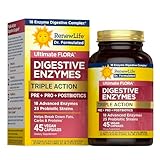 Renew Life Ultimate Flora Digestive Enzymes with Probiotics and Prebiotics | Doctor Formulated | 45 Vegan Capsules | Eases Occasional Gas, Bloating & Discomfort | Dairy, Soy and Gluten Free Supplement