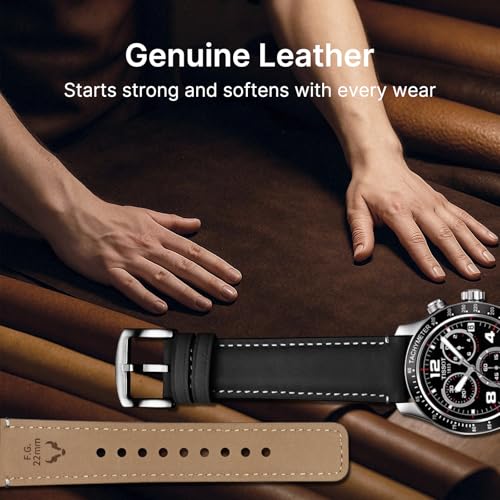 Fullmosa Uhrenarmband 20mm f&uuml;r Samsung Watch 7/6/5/4 40mm 44mm/Watch 5 Pro 45mm, Garmin vivoactive 3,Leder Armband, Schwarz + Silber Hardware