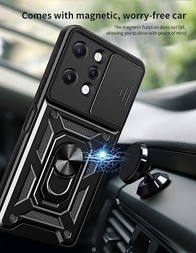 Image of SPAZY CASE Redmi 12 5G Back Cover | Heavy Duty Hybrid Case with 360 Degree Rotating Finger Ring Holder + Slider Shutter Camera Protection Case for Redmi 12 5G 5G - Blue