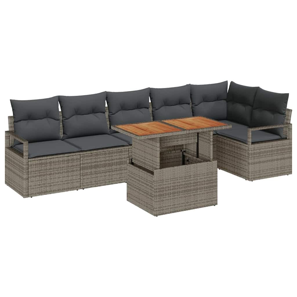 Set da pranzo da giardino in polyrattan, 7 pezzi, con vano