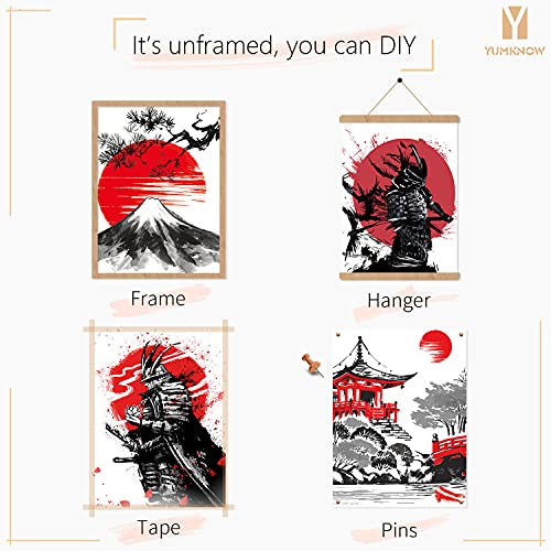 Yumknow Japanese Art Wall Decor - Unframed 8X10 Set Of 6, Modern Minimalist Asian Oriental Decor For Living Room, Samurai Armor Warriors Prints Posters For Bedroom, Japan Red White Art Office Gifts #TOP2