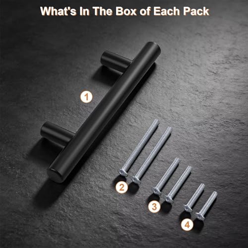 Probrico 30 Pack Hole Centers 3inch Stainless Steel Kitchen Cabinet Handles,Flat Black Dresser Drawer Pulls, 5inch Length Euro T Bar Pull Handle for Home Furnitures by Probrico - Image 2