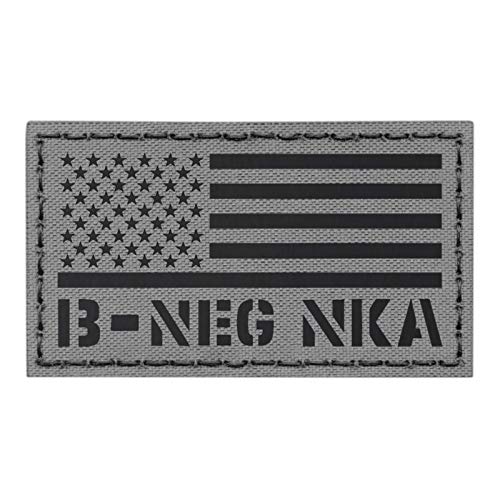 IR Wolf Grey USA Flag BNEG B- Blood Type NKA NKDA Gray Tactical Morale Hook Patch
