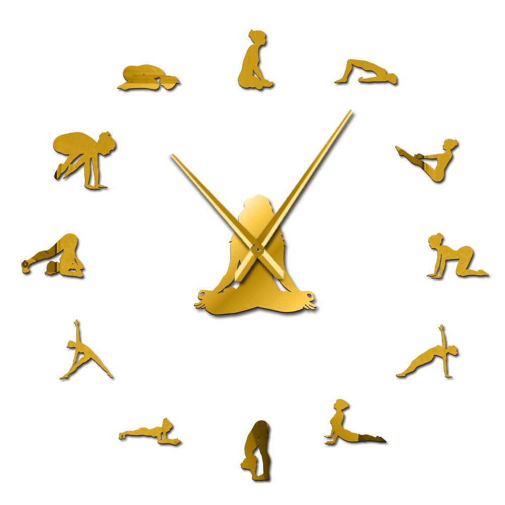 Horloge murale géante yoga 37 pouces or pour décoration moderne