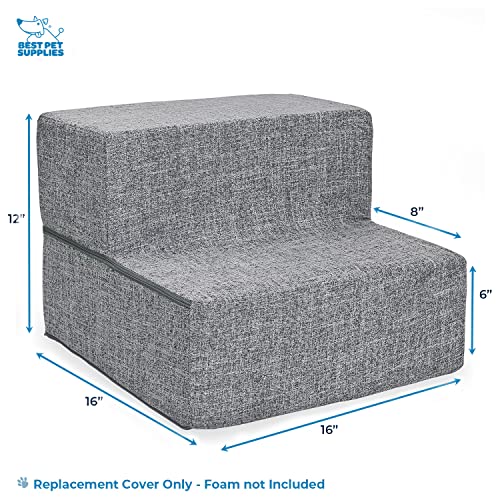 Image of Best Pet Supplies Foldable Pet Stairs Cover for Foam Dog Ramps, Replacement Slip with Non-Slip Step Surface, Plush and Soft Fabric, Provides Paw Traction and Stability - Gray Linen, 2-Step