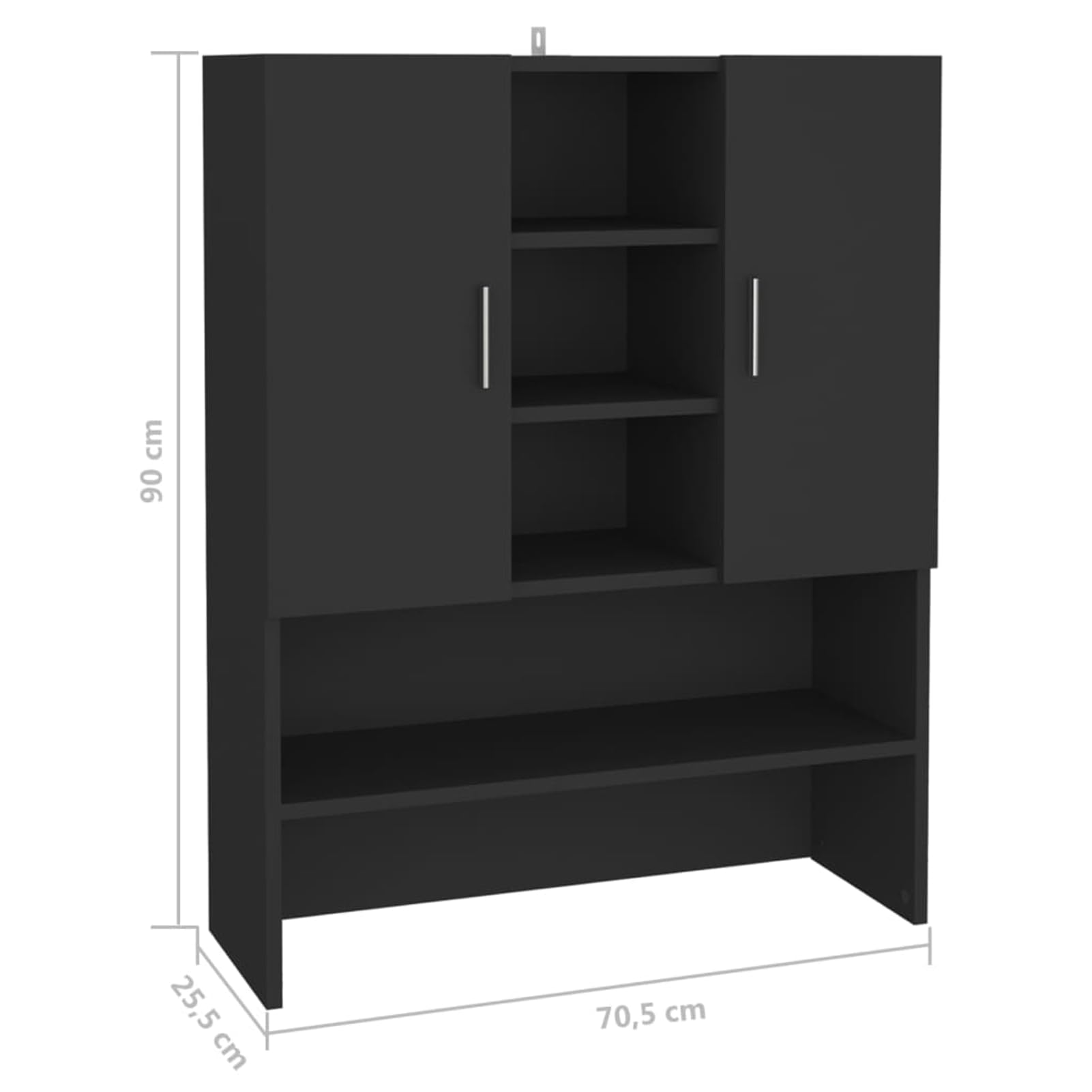 Homgoday Mobile per lavatrice nero, 70,5 x 25,5 x 90 cm, in legno, scaffale da bagno con 2 ante e 9 scomparti, modello 808387