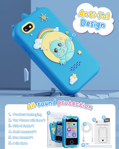 Image of KOKODI Kids Smart Phone, Touchscreen HD Dual Camera Cell Phone for Kids, Christmas Birthday Gifts Dinosaur Child Play Phone for Boys 3-10, Travel Toy Preschool Learning Education Toy