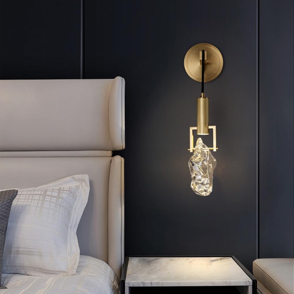 Applique da Parete per Interni in Ottone E Cristallo Moderne Vintage Nere E Oro Lampade LED da Appendere per Camera da Letto Comodino Stile Rustico Soggiorno Bagno