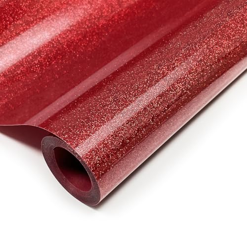 Image of Red Glitter HTV Heat Transfer Vinyl, 12 inch x 8ft lron on Vinyl, for T-Shirt Ironing, Vinyl HTV Easy to Cut and Weed, The Best Choice for DIY Creativity