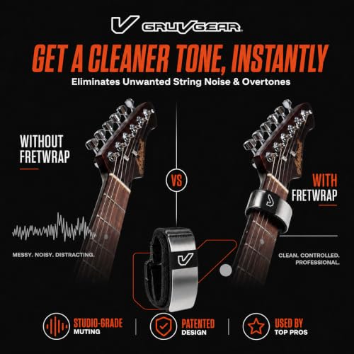 Image of Gruv Gear Fret Wrap & Guitar Mute, Fretwrap for Acoustic, Electric & Bass | String Dampener Recording, Tapping & Practice Accessory (1 Pack, Small Titanium, Fits 4 String Bass, 6 String Guitar)