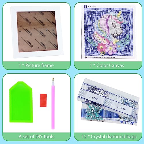 Image of PATPAT DIY 5D Diamond Painting Kit for Kids Colorful Unicorn Diamond Art Set with Frame, Resin Diamonds & Tools Creative Craft Activity, Fun Art Decoration for Children Ages 5-12