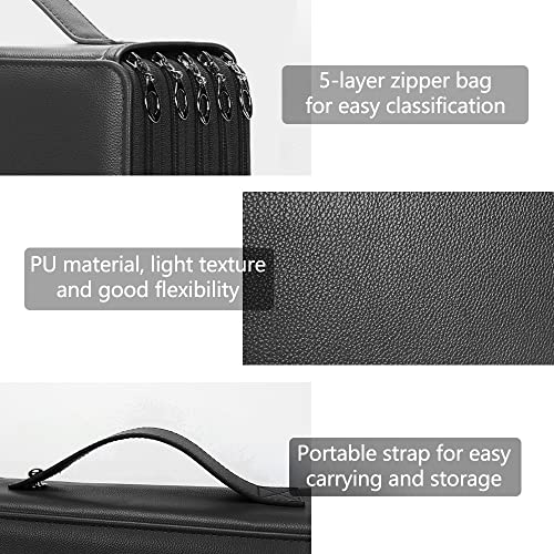 Image of Vomgomfom 252 Slots Pencil Case 5-Layer PU Leather, Handle, Solid Black