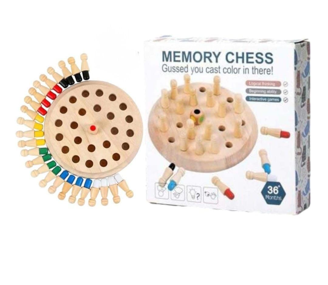 Kidoyz Wooden Memory Chess Game for Kids | Memory Match Stick Board Game with Colour Dice | Brain Training & Concentration Game for 4 5 6 7 8 Year Old Boys Girls | Family Board Game Gift 4
