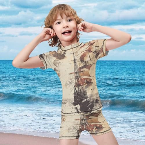 Pirate Theme with Sketches and BlotsChildren's Casual Swimsuit Set - Simple and Versatile10-12Y（150cm）3