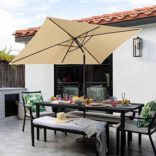 Yaheetech 6.5x10FT Rectangular Outdoor Patio Umbrella Large Market Umbrella w/Push Button Tilt & Crank Lift System & 6 Sturdy Ribs for Garden/Lawn/Beach/Pool/Deck/Backyard - Tan image 1