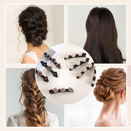 Set de 8 pinzas trenzadas para cabello con piedras y perlas miniatura 6