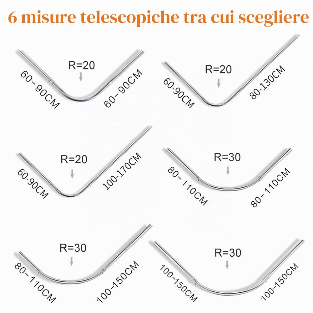 Asta per Tende da Doccia Angolare L Shaped Telescopica Barra Bastone Tenda Doccia A Pressione 304 Acciaio Inossidabile per Bagno Negozio di Abbigliamento,60 to 90 x 80 to 130cm