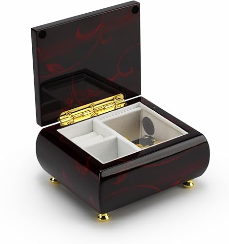 Miniatura 2 de Impresionante joyero musical biselado color burdeos con motivo floral artístico, muchas canciones para elegir, Madera