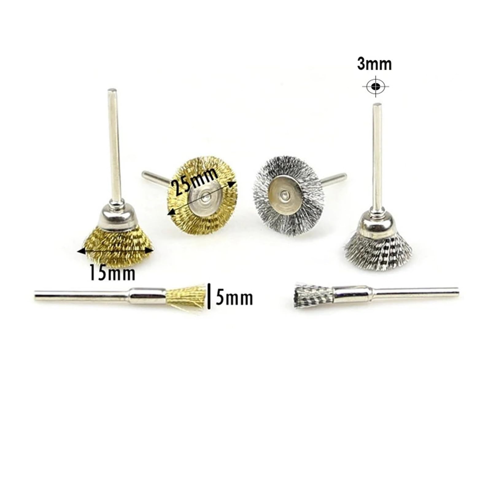 100 sztuk miniaturowych szczotek drucianych z trzonkiem 3 mm(Bowl Shape)